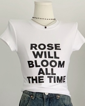 Printing slim tops white T-shirt for women