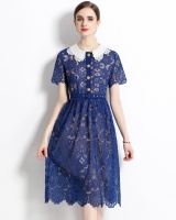 Lace collar embroidery colors hollow slim pinched waist dress