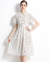 Lace collar hollow pinched waist embroidery dress
