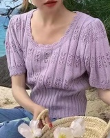 Knitted short sleeve Korean style tops for women
