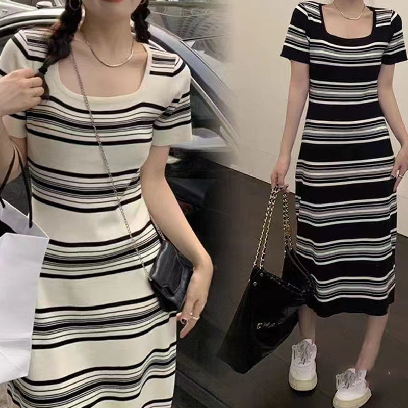 Lazy classic stripe summer Korean style loose dress