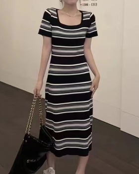 Lazy classic stripe summer Korean style loose dress