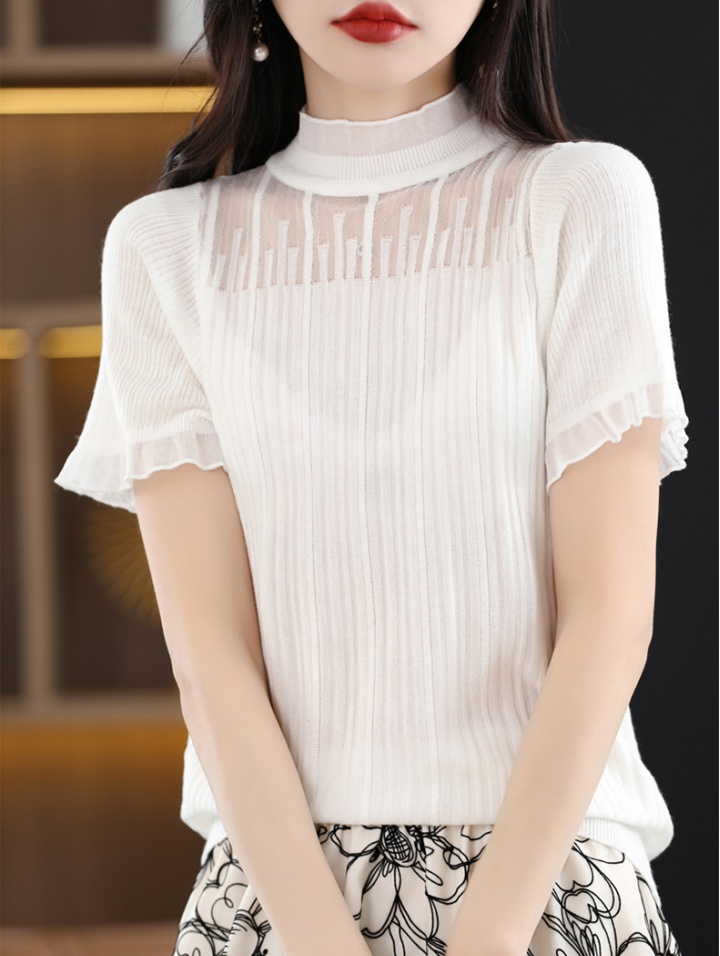 Wool bottoming T-shirt lace short sleeve tops for women