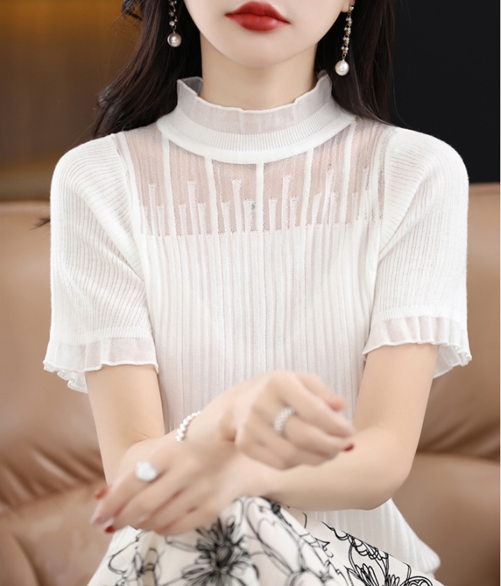 Wool bottoming T-shirt lace short sleeve tops for women