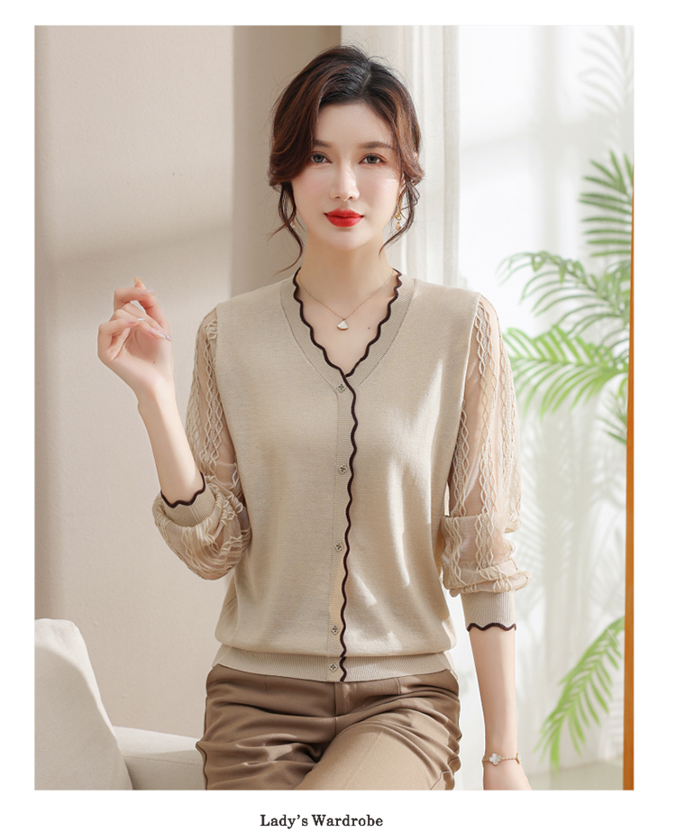 Lace sleeves knitted cardigan wool hollow shirts