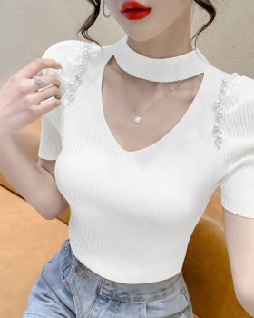 Summer fashion sexy tops V-neck short halter T-shirt for women