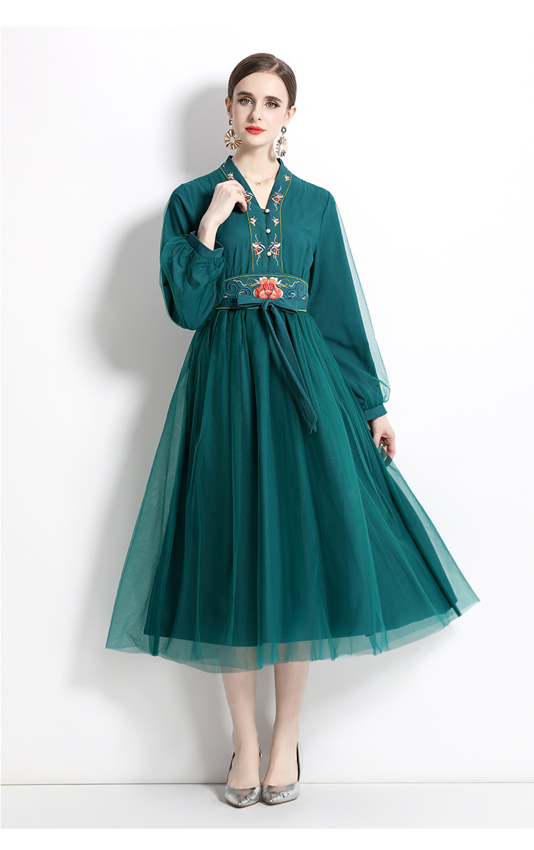 Embroidery slim dress spring and autumn veil