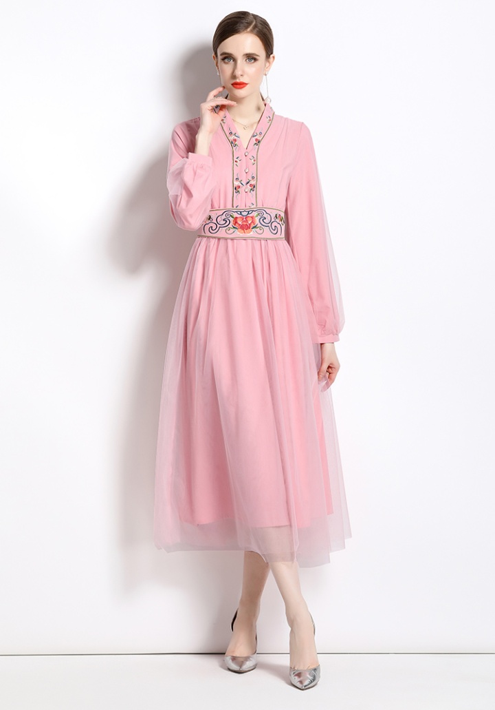 Embroidery slim dress spring and autumn veil