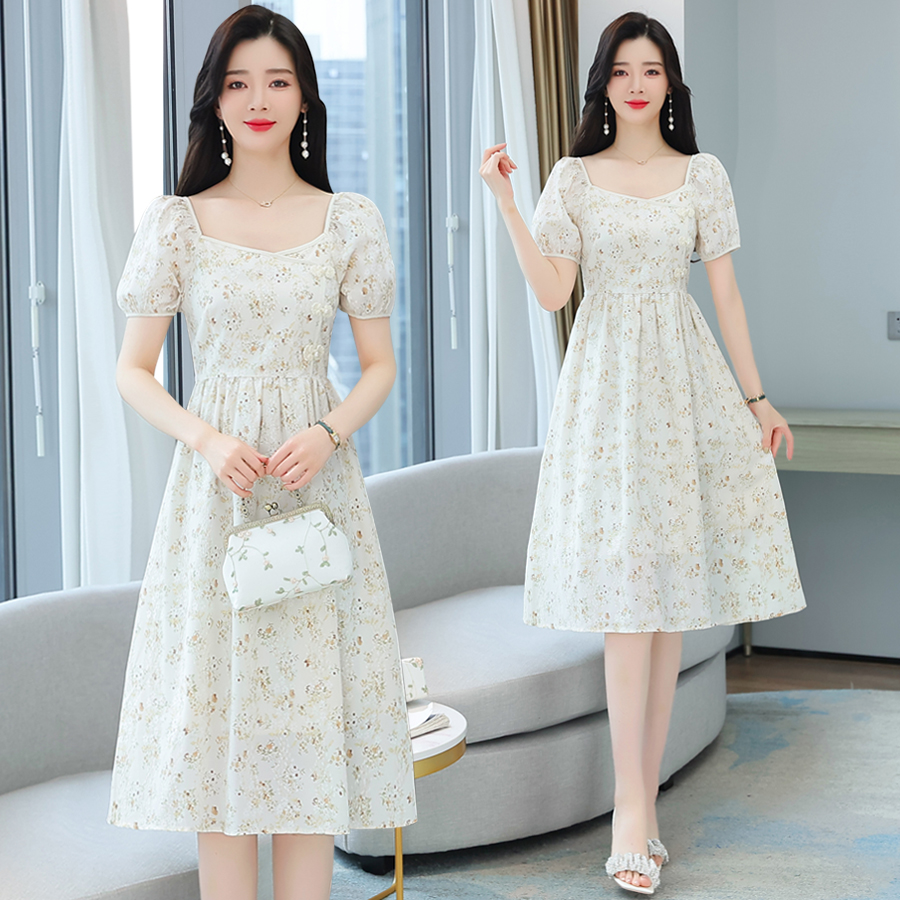 Summer square collar dress floral cheongsam for women