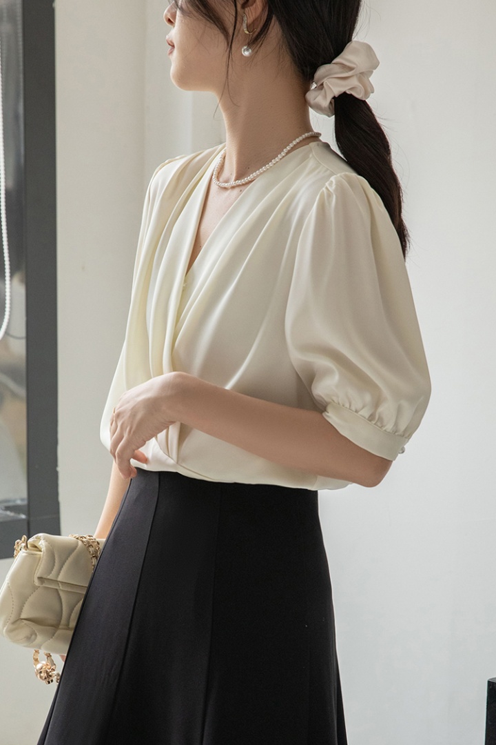 Lantern sleeve V-neck tops Korean style shirt for women