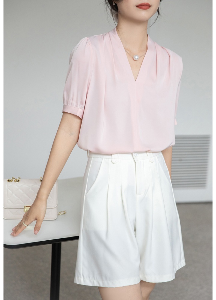 Summer satin shirt short sleeve Korean style tops