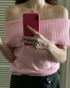Korean style summer sweater flat shoulder tops for women