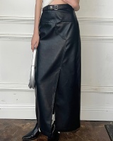 Split long leather skirt high waist skirt for women