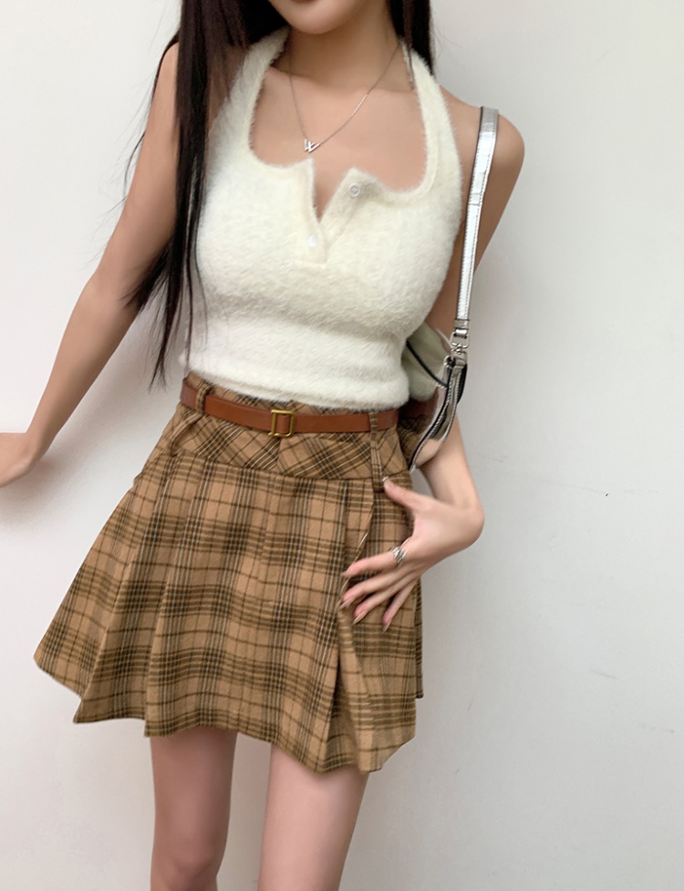 Plaid woolen anti emptied spring and summer pleated skirt