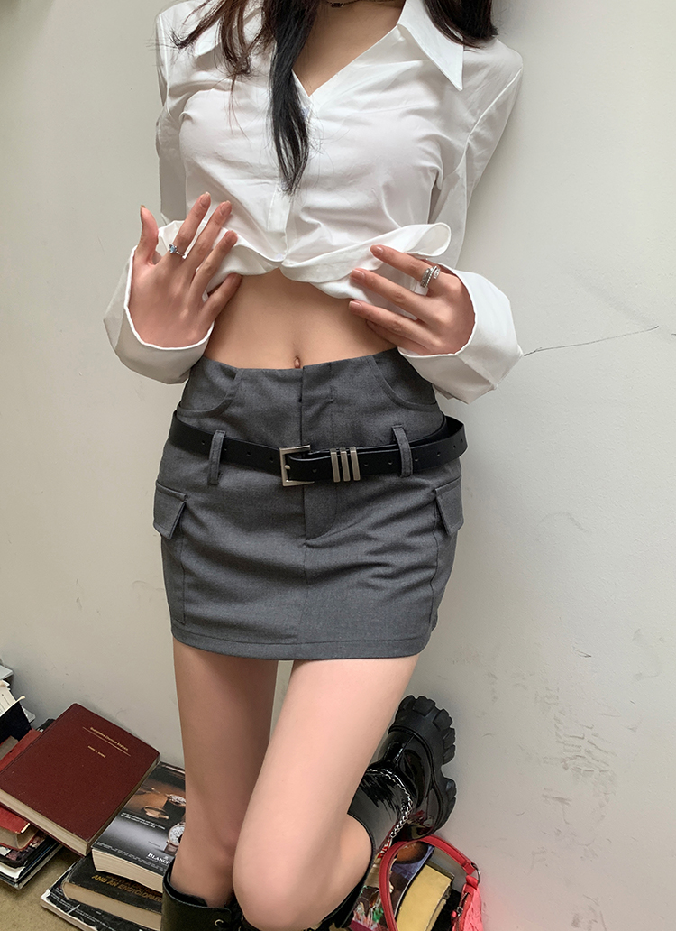 Gray spicegirl belt spring and summer slim short skirt