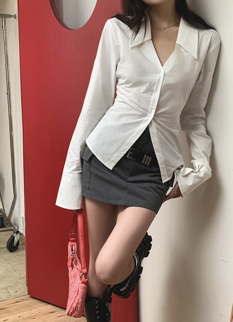 Gray spicegirl belt spring and summer slim short skirt