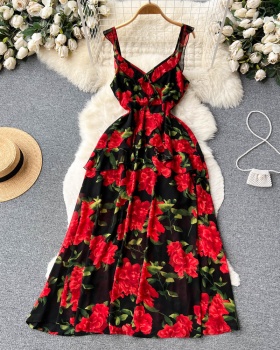 Floral sexy lotus leaf edges France style dress for women