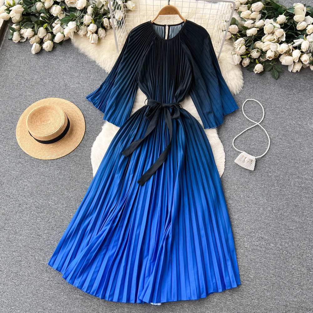 Pleated pinched waist temperament dress for women