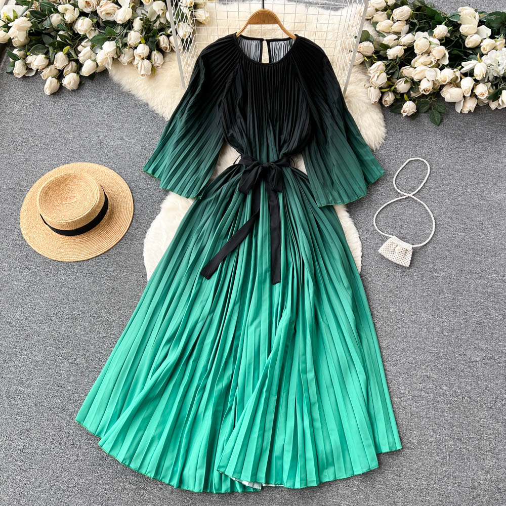 Pleated pinched waist temperament dress for women