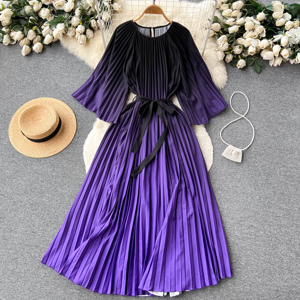 Pleated pinched waist temperament dress for women