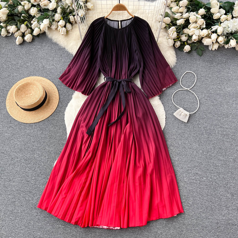 Pleated pinched waist temperament dress for women