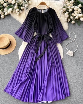 Pleated pinched waist temperament dress for women