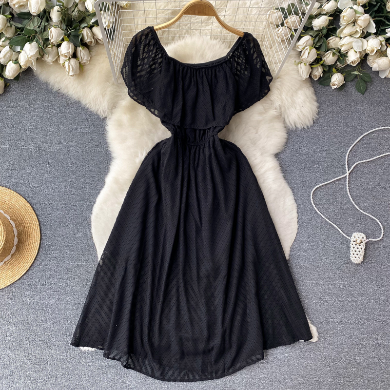 Summer horizontal collar long dress fold retro dress for women