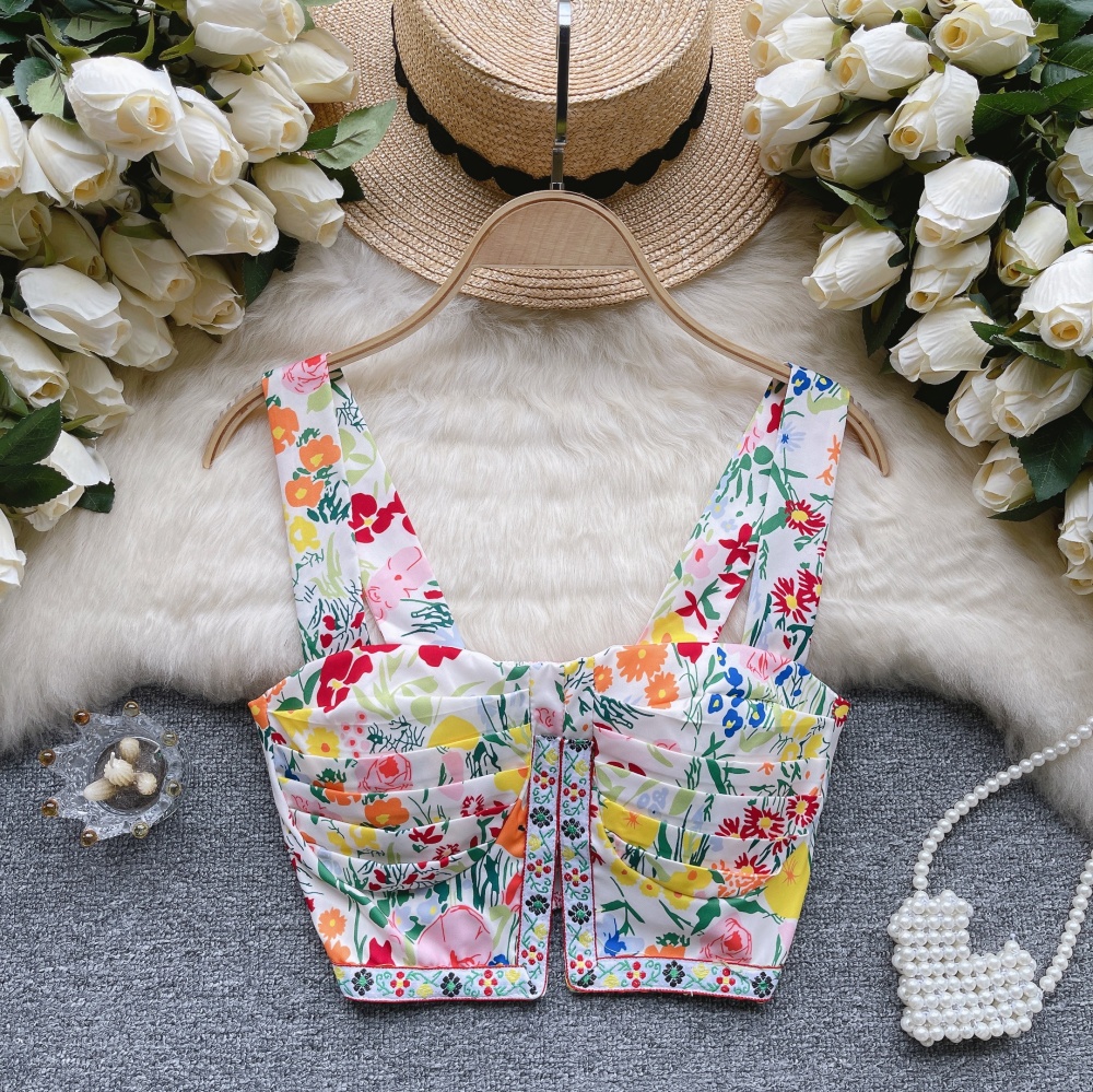 Sling summer tops short floral vest for women