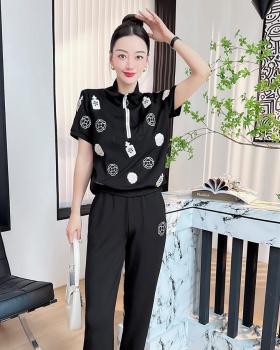 Simple casual pants long T-shirt 2pcs set for women
