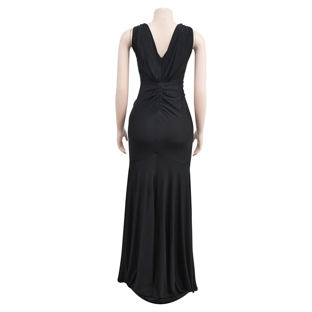 European style V-neck long dress pure dress for women