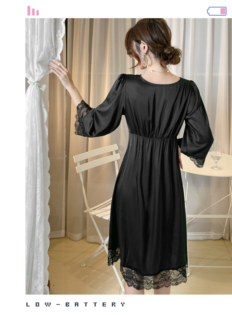 Lace short sleeve night dress pure silk pajamas for women