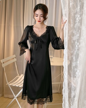 Lace short sleeve night dress pure silk pajamas for women