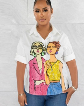 Short sleeve cartoon European style printing shirt for women