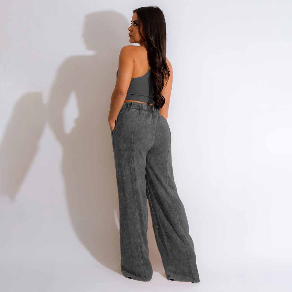 Sleeveless wide leg pants fashion tops a set for women
