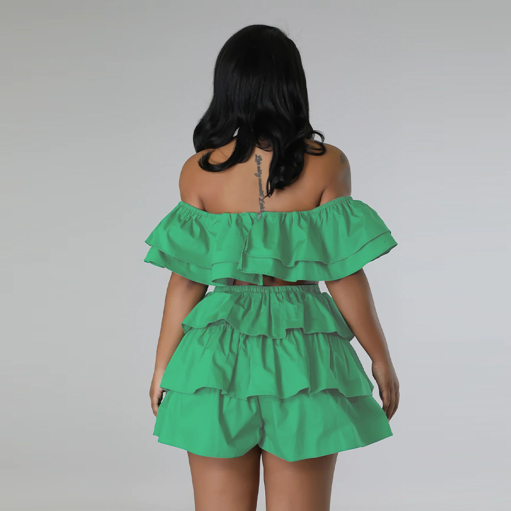 European style lotus leaf edges skirt 2pcs set for women