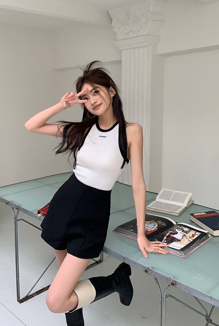 Black Casual business suit slim shorts for women