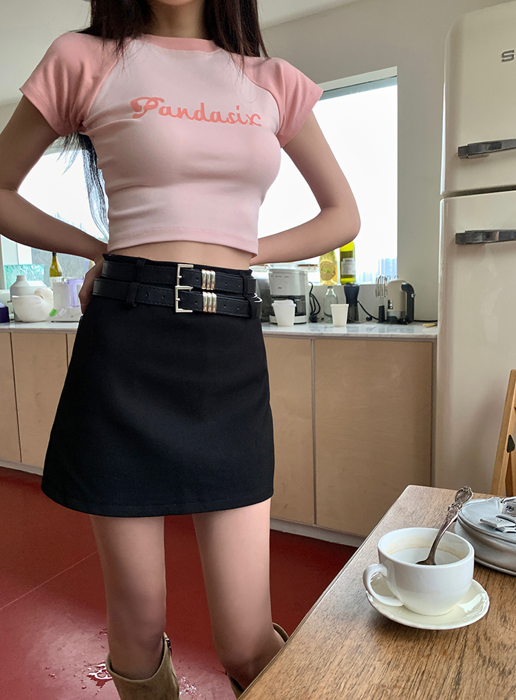Spring and summer high waist belt split skirt for women