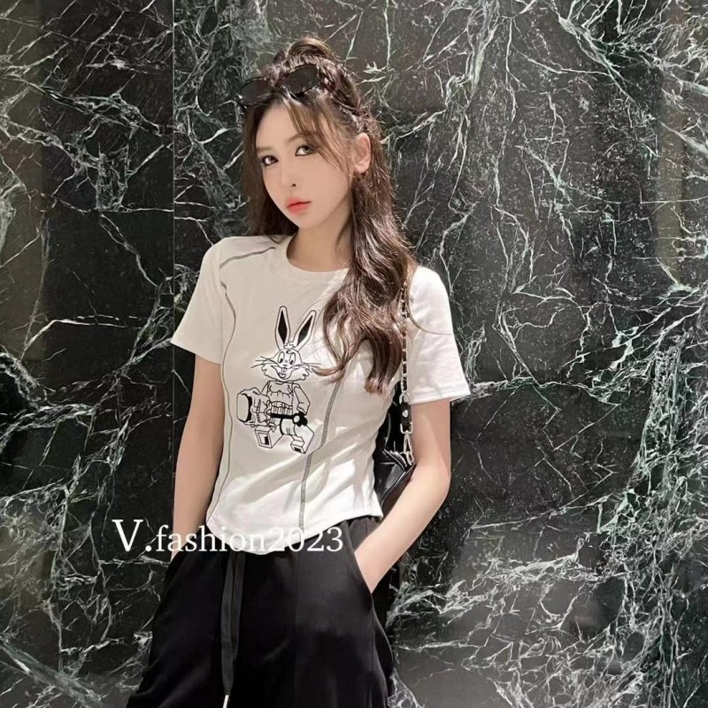 Casual Western style T-shirt short sleeve slim tops for women