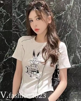 Casual Western style T-shirt short sleeve slim tops for women