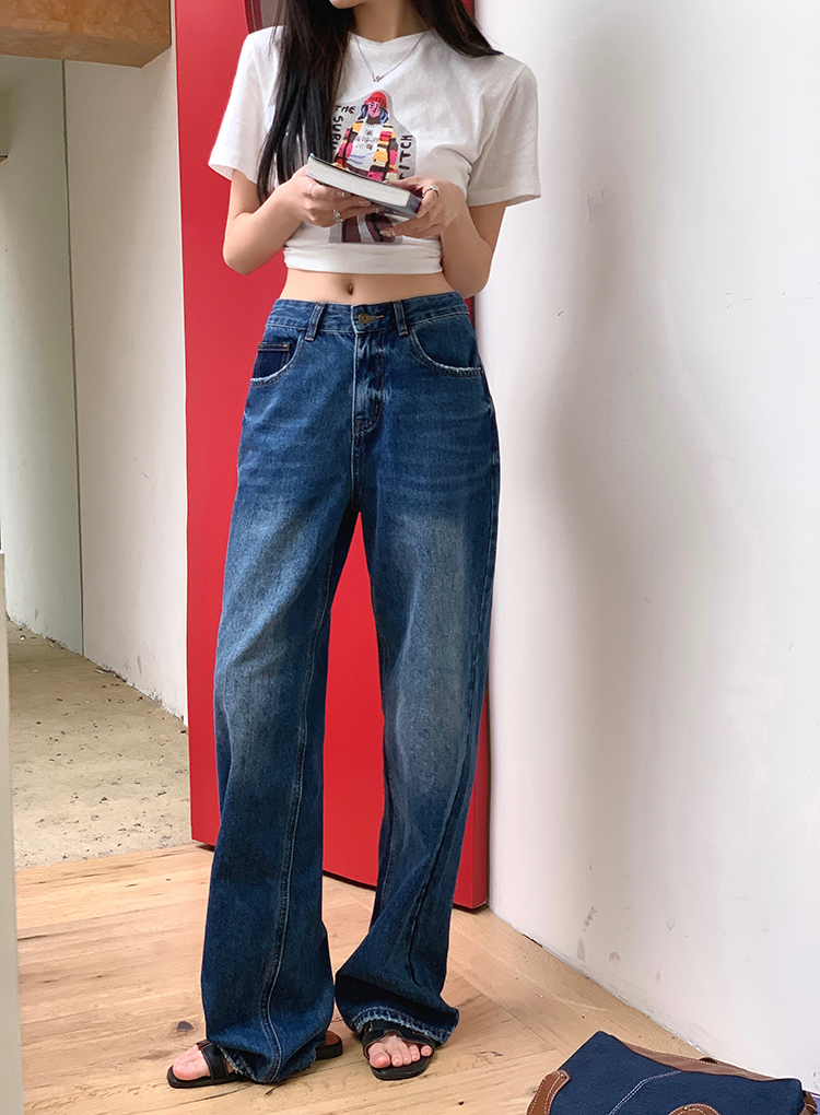 Straight gradient jeans high waist casual pants for women