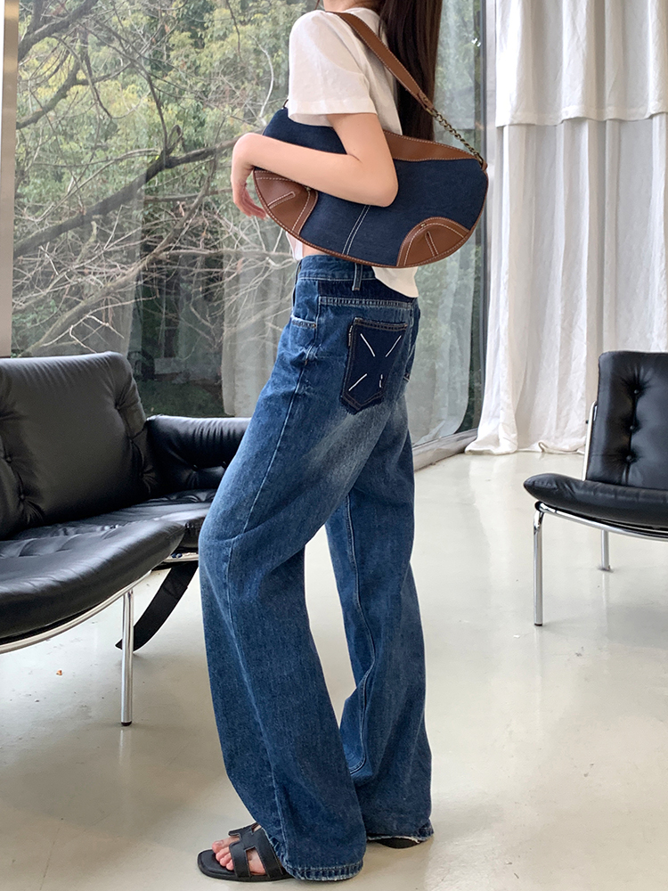 Straight gradient jeans high waist casual pants for women