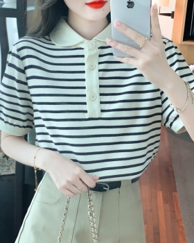 Doll collar bottoming tops stripe Korean style small shirt