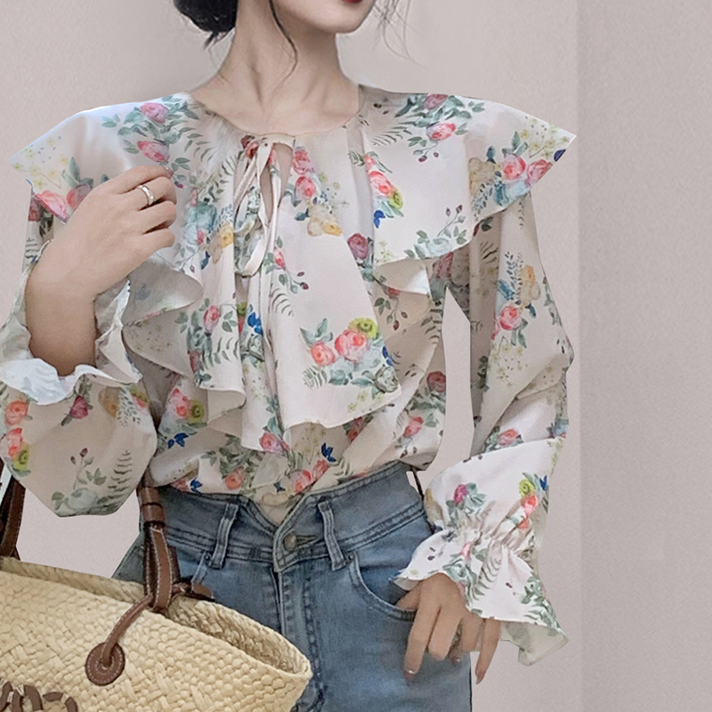 Chiffon big lotus leaf long sleeve all-match shirt