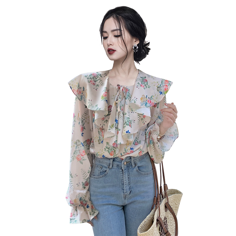 Chiffon big lotus leaf long sleeve all-match shirt