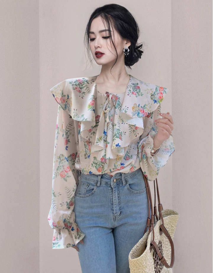 Chiffon big lotus leaf long sleeve all-match shirt