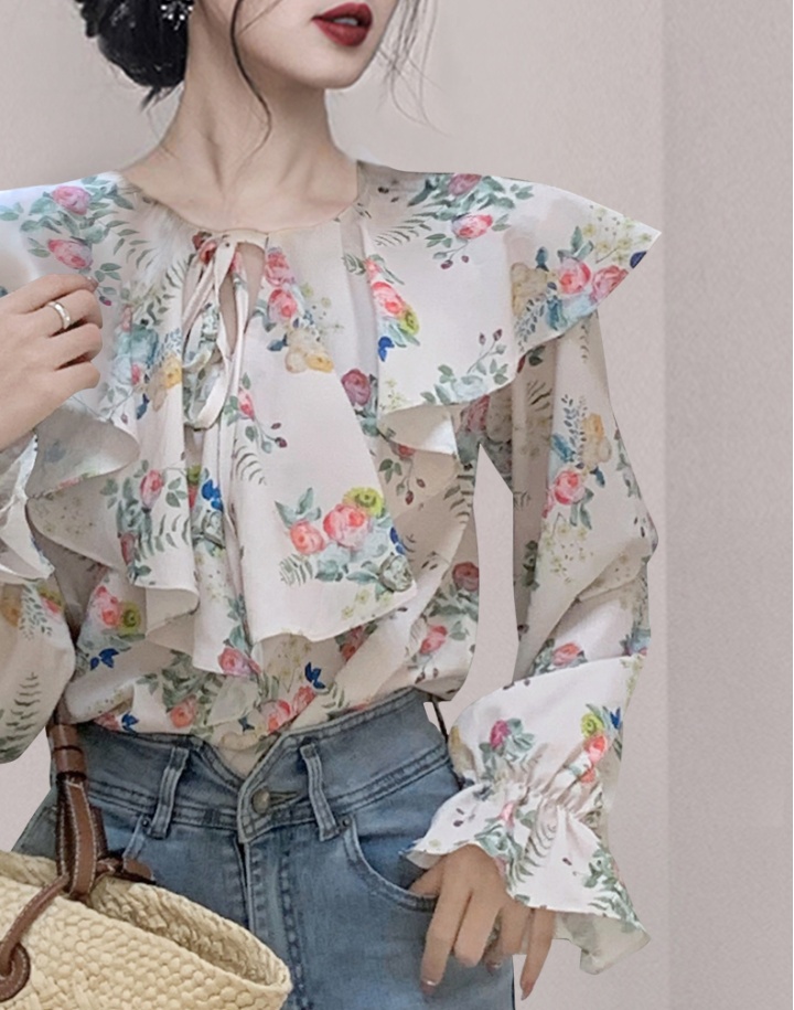 Chiffon big lotus leaf long sleeve all-match shirt