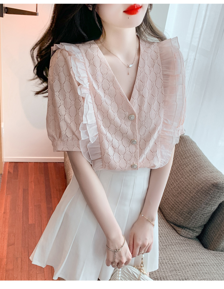 Lotus leaf edges shirts Korean style chiffon shirt