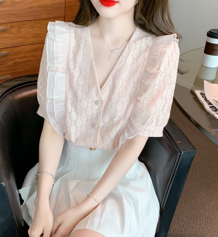 Lotus leaf edges shirts Korean style chiffon shirt