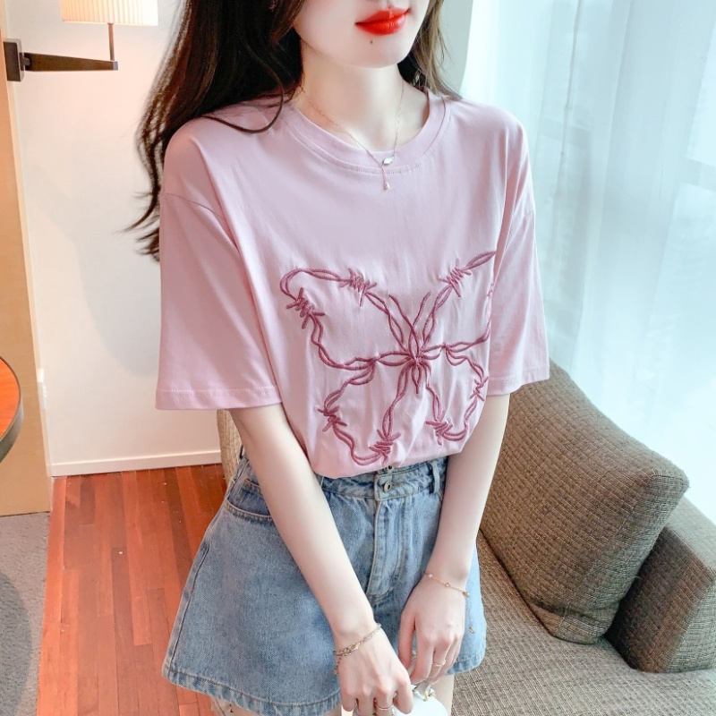 Embroidery Western style small shirt butterfly T-shirt