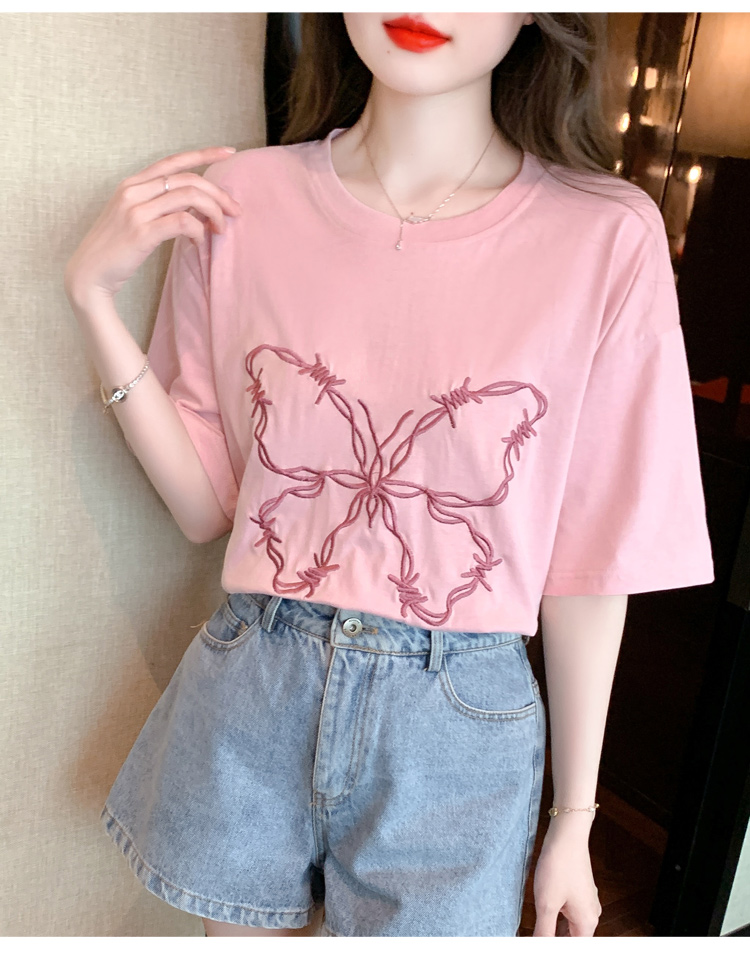 Embroidery Western style small shirt butterfly T-shirt